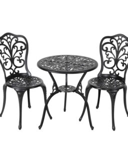 Nuu Garden 3-Piece Black Cast Aluminum Bistro Patio Set - 24 Inch Round Table