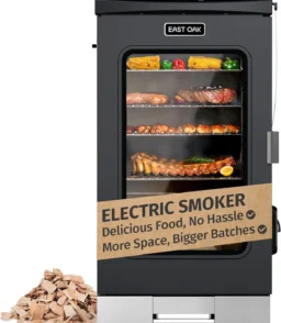 30 Electric Smoker. Outdoor Smoker with Glass Door & Meat Thermometer. 725 Sq Inch Large Capacity. 4 Detachable Racks for Backyard BBQ. Party. Outdoor Cooking Night Blue