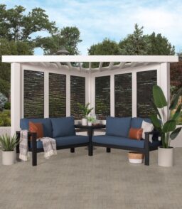Backyard Discovery Galvanized Steel Corner Pergola With Seating. White. 12x8' - Ridgedale