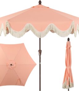 JONATHAN Y 9 ft Classic Cottage Tassel Market Patio Umbrella - UMB1001