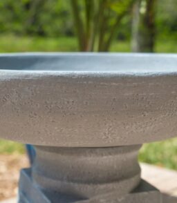 Pedestal Outdoor Concrete Bird Bath. Gray Finish. 16 Inch Diameter