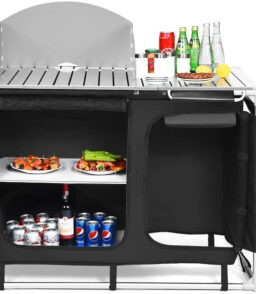 Treasual Portable Camping Kitchen Table. 48 Inch x 21.5 Inch. Windscreen And Storage Organizer
