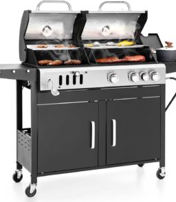Sophia & William Charcoal And Propane Gas Grill Combo With Side Burner And Porcelain-Enameled Cast Iron Grate - 690 SQIN Cooking Area