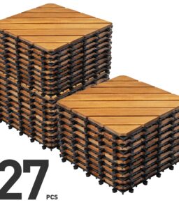 TrumanPick 27 PCS Interlocking Acacia Wood Deck Tiles. 12 in L x 12 in W. Brown Diagonal