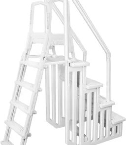 Deluxe Above-Ground Pool Ladder A-Frame Swimming Non-Sliip Step Ladder. White
