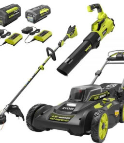 Ryobi 40V Brushless 20 in Self-Propelled Lawn Mower. Trimmer And Blower Kit With Dual Batteries And Chargers - RY401120-Y RY40270 RY40407BTLVNM