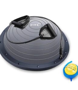 Nice C Half Balance Ball Trainer With Resistance Bands. Foot Pump. 23 inch x 8 inch - Grey