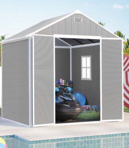Seizeen Resin Outdoor Storage Shed With Floor. Light Gray. 82 in H