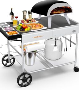 Pizza Oven Table Grill Cart With Pizza Topping Station. 25 W x 50.7 L x 31 H - Black
