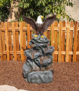 FountJoy Bald Eagle Outdoor Fountain With Tiered Cascading Rock Water Feature. 38.58 in Tall