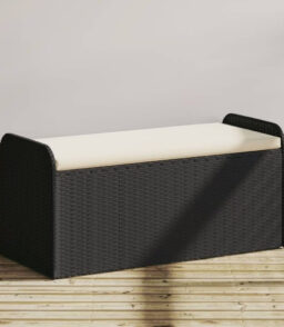 vidaXL Outdoor Poly Rattan Storage Bench With Cushion. Black. 45.3 x 20.1 x 20.5 in