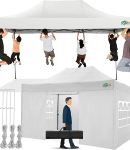 COBIZI Pop-Up Canopy Tent 10x15ft With 4 Sidewalls. White