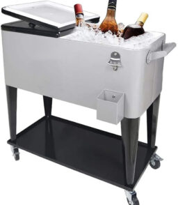 VINGLI 80 Quart Rolling Cooler Cart - 20 Gallon. 70 Cans/50 Bottles