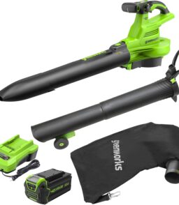 Greenworks 40V Cordless Brushless Leaf Blower Vacuum With Bag. 230 MPH. 505 CFM. 5.0Ah Battery And Charger