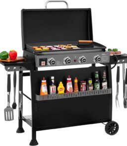 Royal Gourmet 30-Inch 4-Burner Propane Gas Griddle With Convertible Cart And Hood - PD4001