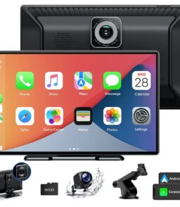 LAMTTO 9 inch Portable Wireless CarPlay Car Stereo With 2.5K Dash Cam. 1080p Backup Camera And 64GB SD Card