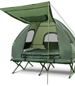 5-in-1 2-Person Portable Camping Tent Cot With Air Mattress. Sleeping Bags And Sunshade - Green & Blue