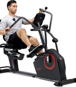 Electromagnetic Recumbent Cross Trainer Elliptical Bike With Arm Exercisers. Easy-Access Seat And Bluetooth Connectivity
