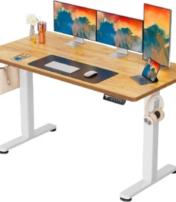 Height Adjustable Electric Standing Desk. 40 x 24 Inches Sit Stand up Desk. Small Memory Computer Home Office Desk with Two-Piece Desktop (Light Vintage Brown)