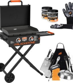 Blackstone 22 Inch Griddle - Portable Blackstone Omnivore Grill with Flexfold Legs. Includes Accessories. Seasoning. and Griddle Gloves