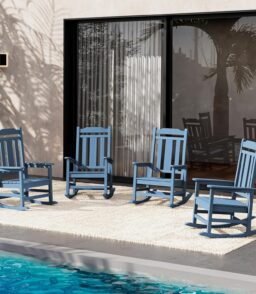 SERWALL Outdoor HDPE Oversized Rocking Chair Set Of 4. Blue. 35in D x 26.9in W x 41.3in H