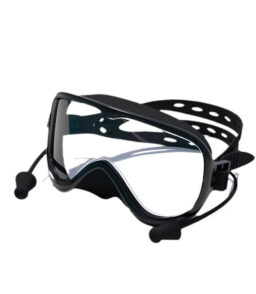 Silicone Large-Frame Swimming Goggles With Cap Set. Black - Clear Lens