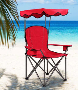 Outdoor Canopy Folding Beach Chair With 2 Cup Holders. 600D PVC Fabric - 38in x 26.5in x 51in