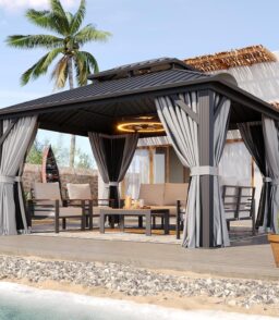 Aoxun 10x12 Hardtop Gazebo With Double Galvanized Steel Roof. Gray