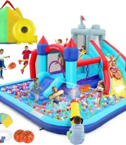 ROOJER Inflatable Water Slide Bounce House 8-in-1 With 450W Blower - Crocodile Water Park