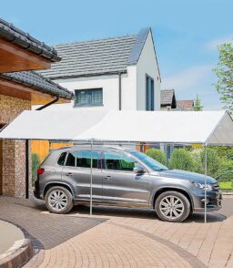 Outsunny Galvanized Steel Carport Canopy 10' x 20'. White - 3 Reinforced Steel Cables