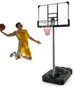 Portable Outdoor Basketball Hoop System. 64-79 inch Adjustable Height. 44 inch Backboard. Black