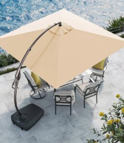 Grand Patio 10x10 ft Deluxe Aluminium Offset Umbrella With Base. Champagne - Napoli