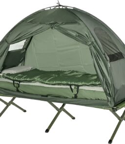 Outsunny Folding Camping Cot Tent Set With Sleeping Bag And Air Mattress. Green. 76in L x 32in W x 41in H - B2-0006
