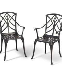 NUU GARDEN Cast Aluminum Outdoor Patio Bistro Dining Chairs. Set Of 2. Black With Gold-Painted Edge