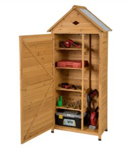 Gymax Outdoor Wooden Garden Tool Storage Shed With 5 Shelves. 28'' x 18'' x 63'' - Natural