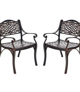 All-Weather Cast Aluminum Outdoor Dining Armchairs With Curved Seats - 2/4 Pcs