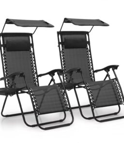 MoNiBloom Zero Gravity Reclining Chairs Set Of 2 With Canopy Shade And Headrest. Black - 330 lbs