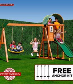 Sportspower Amelia Wooden Swing Set With 2-Person Saucer Swing And 6' Slide