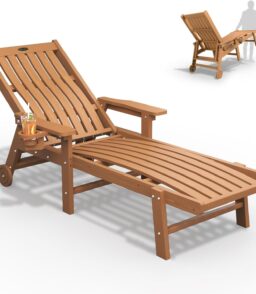Patio Chaise Lounge Chair With 5 Positions. HDPE. Wheels And Cup Holder