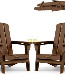 SUUNYN Folding Adirondack Chairs 2 Pack HDPE All-Weather With 2 Cup Holders