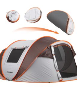 6 Person Instant Cabin Pop Up Tent. White + Orange. 10 Second Setup