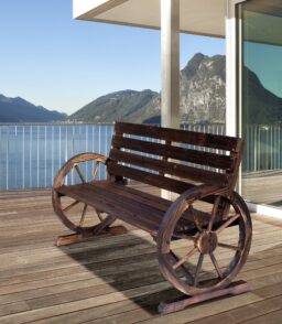 Outsunny Wooden Wagon Wheel Bench. 2-Person. Fir Wood. Carbonized. 41.5in L x 23.25in W x 29.5in H - 84B-183